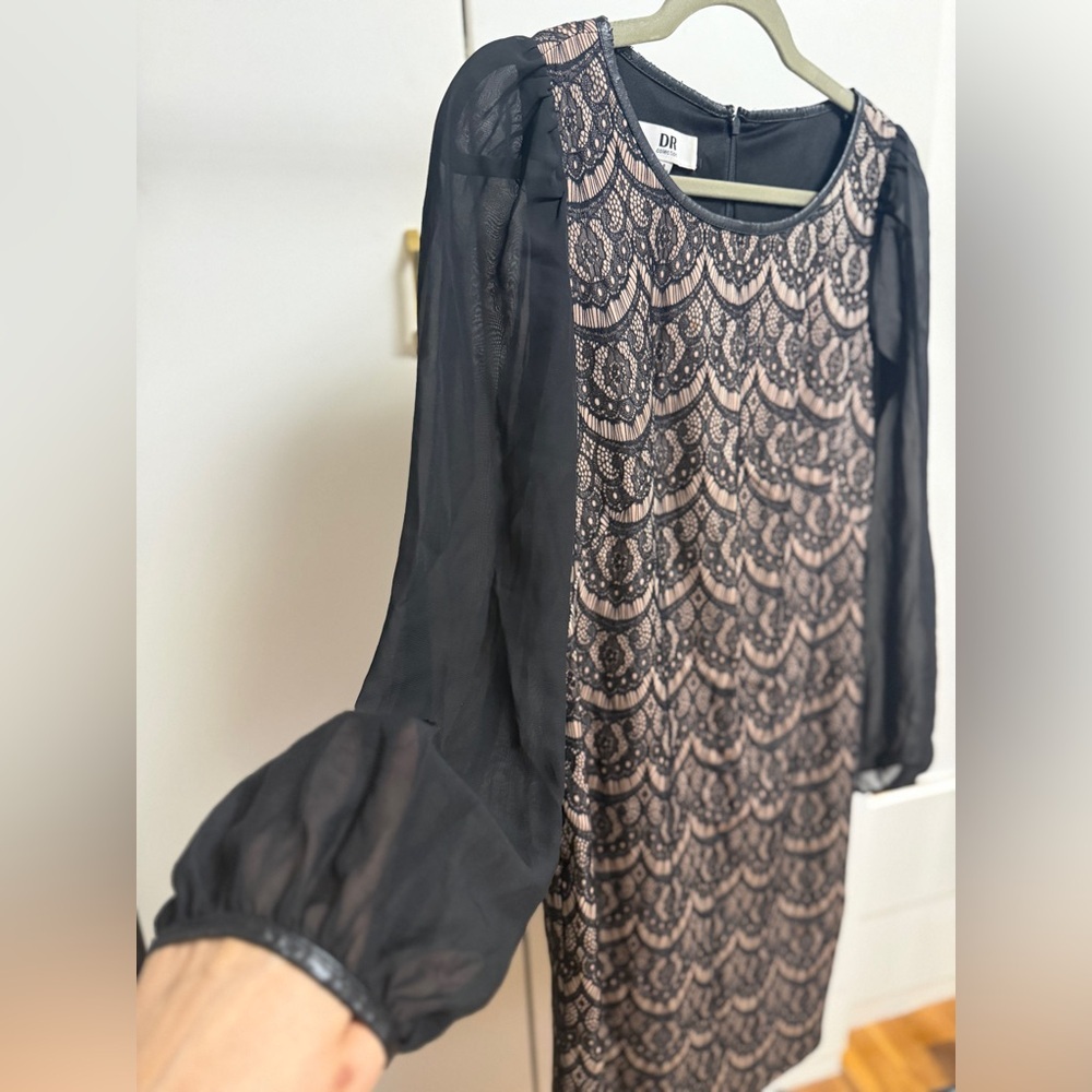 SD Collection Black Lace-Overlay Dress with Nude Underlay fits M/L - Picture 3 of 6
